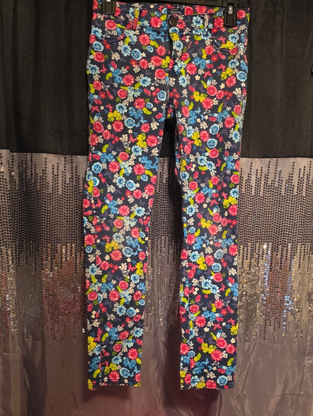 Girls' Floral Print Skinny Pants - Navy Multi
